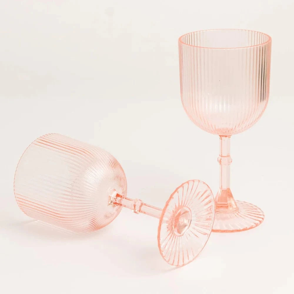 12 Plastic Wine Glasses Vintage Ribbed Pattern