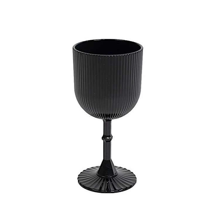 12 Plastic Wine Glasses Vintage Ribbed Pattern DSP_CUWN008_9_BLK