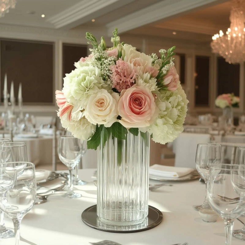 12 Ribbed Cylinder 10" tall Glass Vases Wedding Centerpieces - Clear VASE_A3_RIB_10_CLR