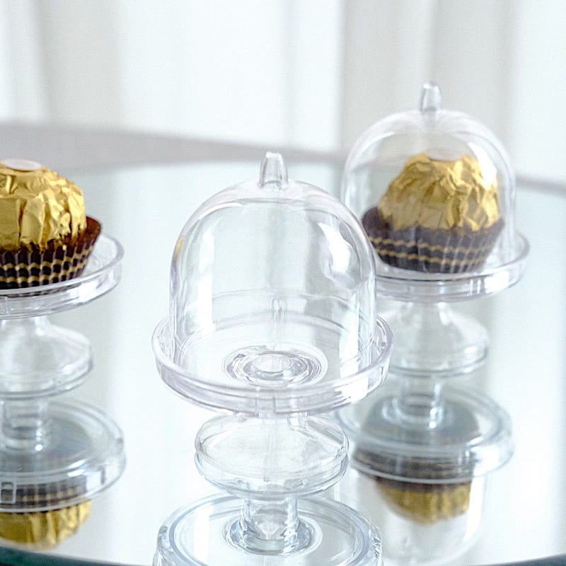 12 Round 3" tall Mini Cake Stands with Dome Favor Holders - Clear PLTC_FIL_001_S_CLR