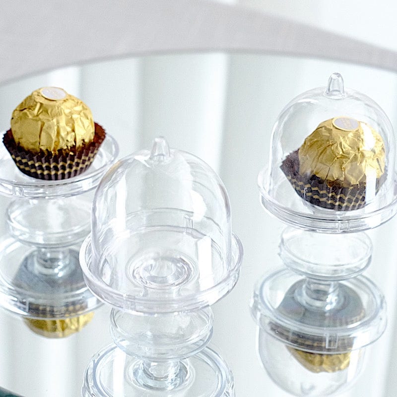 12 Round 3" tall Mini Cake Stands with Dome Favor Holders - Clear PLTC_FIL_001_S_CLR
