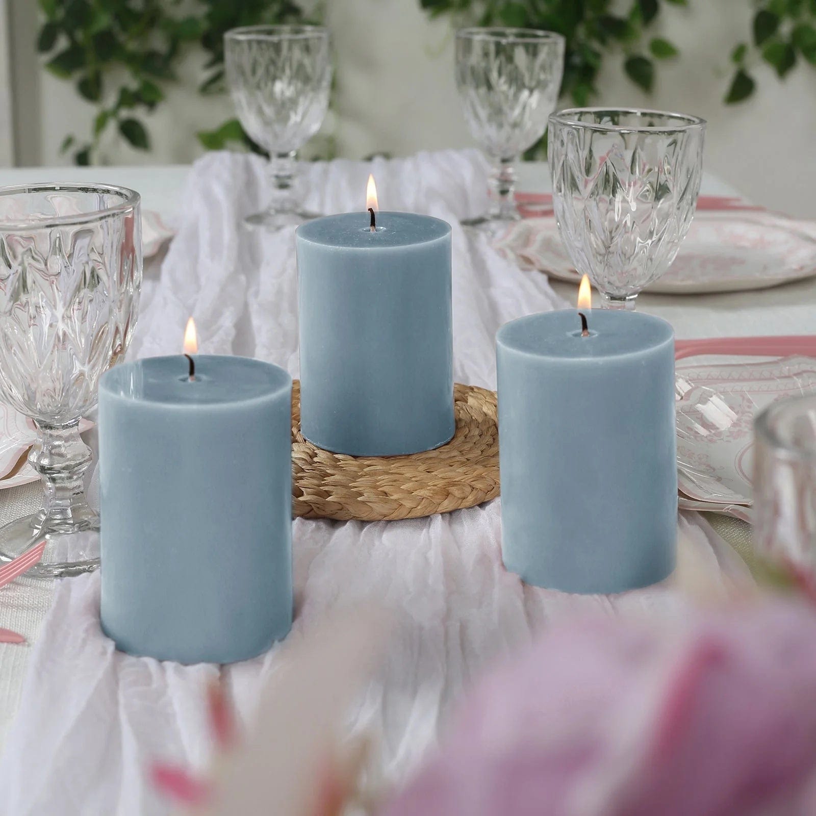 12 Round Dripless Unscented Pillar Candles