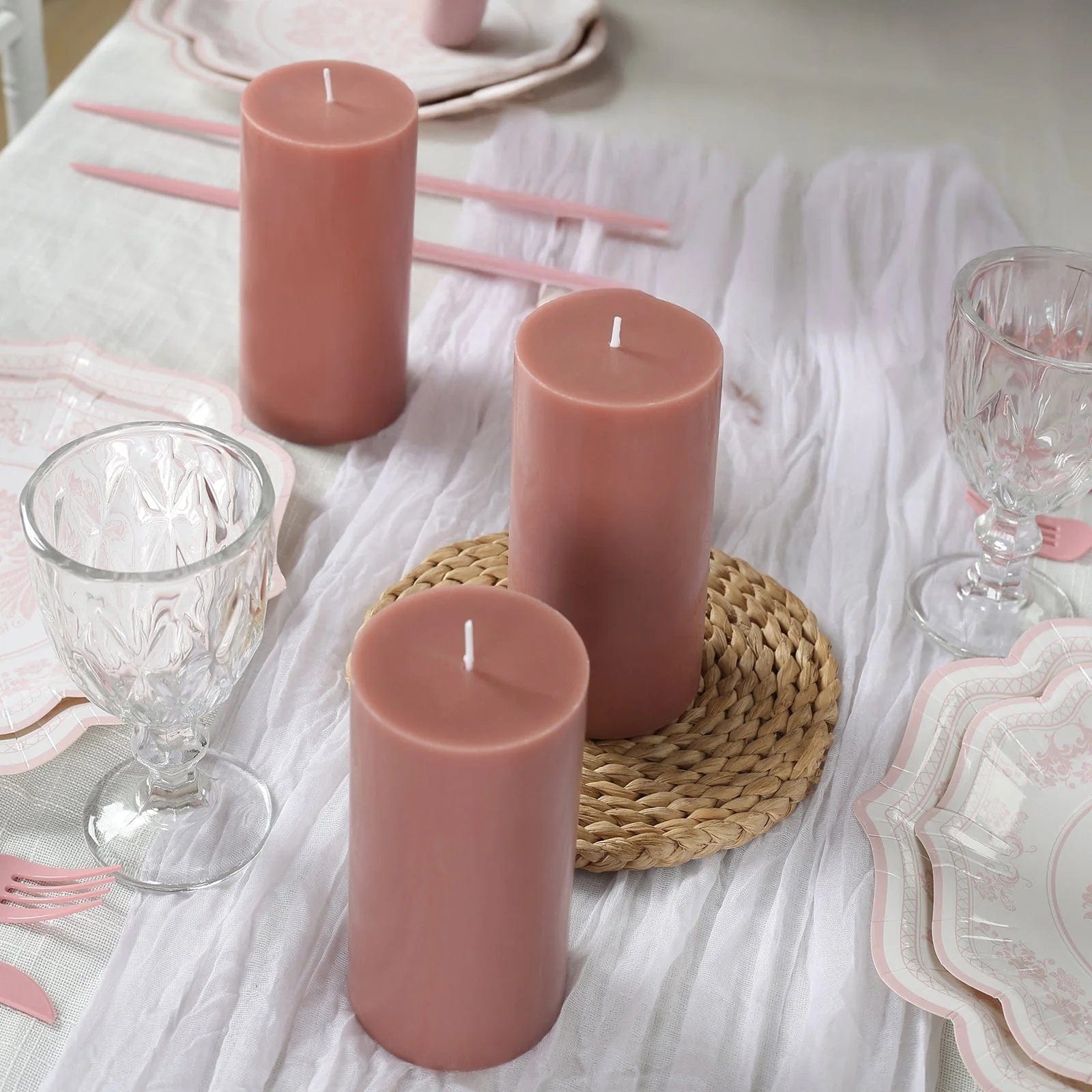 12 Round Dripless Unscented Pillar Candles