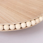 12" Round Rustic Wooden Pedestal Cake Stand with Beaded Edge - Natural CAKE_WOD025_1T_NAT