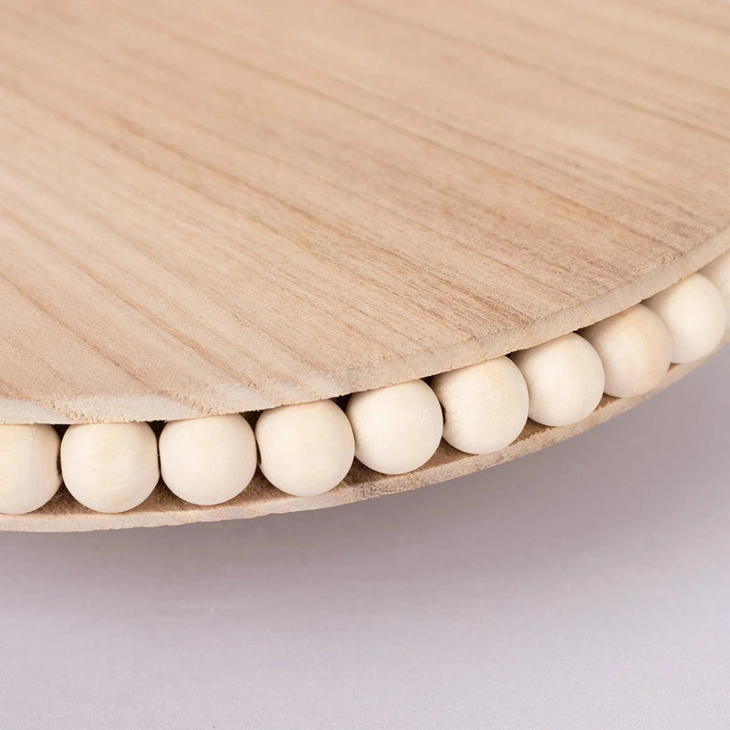 12" Round Rustic Wooden Pedestal Cake Stand with Beaded Edge - Natural CAKE_WOD025_1T_NAT