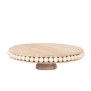 12" Round Rustic Wooden Pedestal Cake Stand with Beaded Edge - Natural CAKE_WOD025_1T_NAT