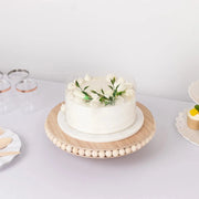 12" Round Rustic Wooden Pedestal Cake Stand with Beaded Edge - Natural CAKE_WOD025_1T_NAT