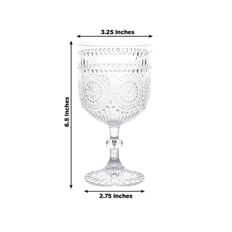12 Shatterproof 15oz Plastic Wine Glasses with Embossed Floral Pattern
