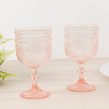 12 Shatterproof 15oz Plastic Wine Glasses with Embossed Floral Pattern