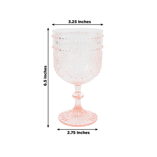 12 Shatterproof 15oz Plastic Wine Glasses with Embossed Floral Pattern