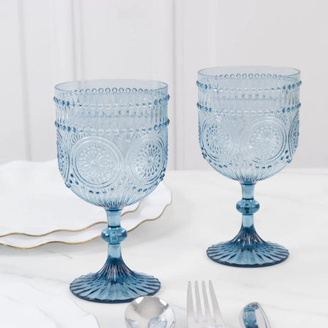 12 Shatterproof 15oz Plastic Wine Glasses with Embossed Floral Pattern