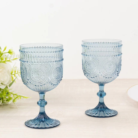 12 Shatterproof 15oz Plastic Wine Glasses with Embossed Floral Pattern