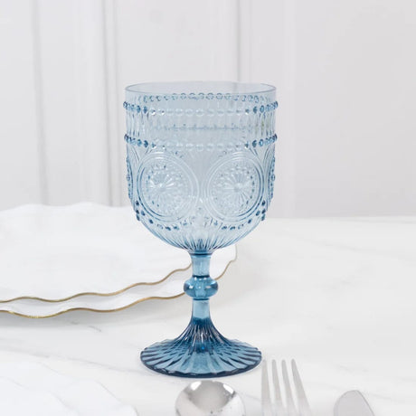 12 Shatterproof 15oz Plastic Wine Glasses with Embossed Floral Pattern