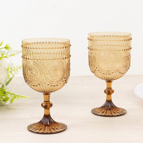12 Shatterproof 15oz Plastic Wine Glasses with Embossed Floral Pattern