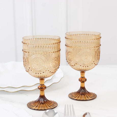 12 Shatterproof 15oz Plastic Wine Glasses with Embossed Floral Pattern