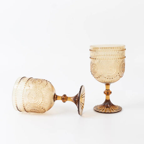 12 Shatterproof 15oz Plastic Wine Glasses with Embossed Floral Pattern