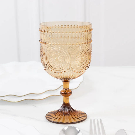 12 Shatterproof 15oz Plastic Wine Glasses with Embossed Floral Pattern
