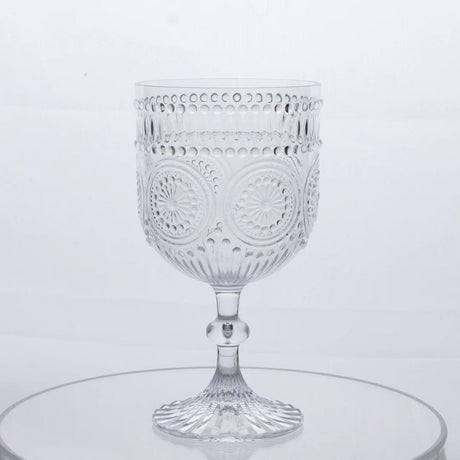 12 Shatterproof 15oz Plastic Wine Glasses with Embossed Floral Pattern