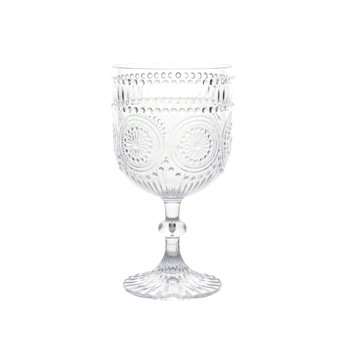 12 Shatterproof 15oz Plastic Wine Glasses with Embossed Floral Pattern DSP_CUWN015_15_CLR_PK12
