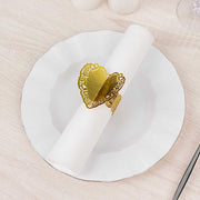 12 Shimmery Laser Cut Heart Paper Napkin Rings with Lace Pattern