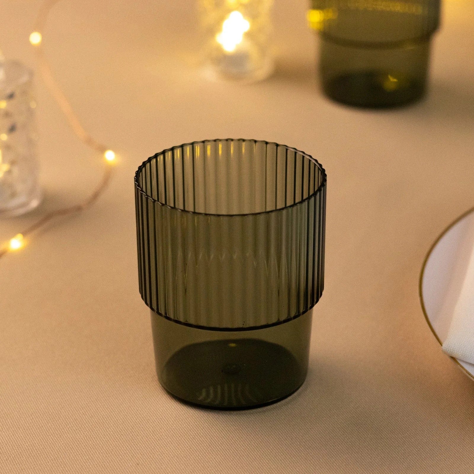 12 Stackable Ribbed Reusable Plastic Cups