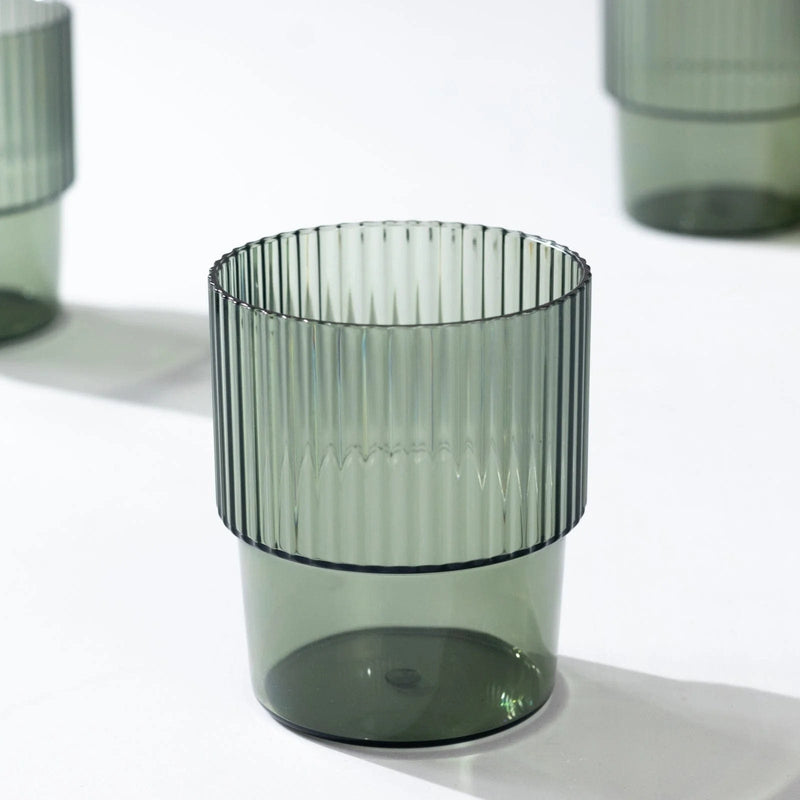 12 Stackable Ribbed Reusable Plastic Cups