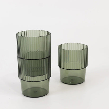 12 Stackable Ribbed Reusable Plastic Cups