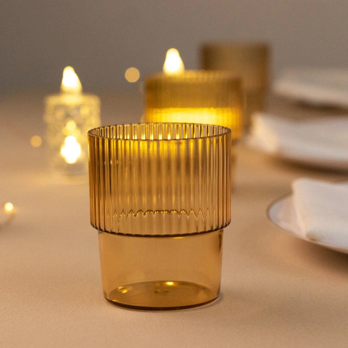 12 Stackable Ribbed Reusable Plastic Cups