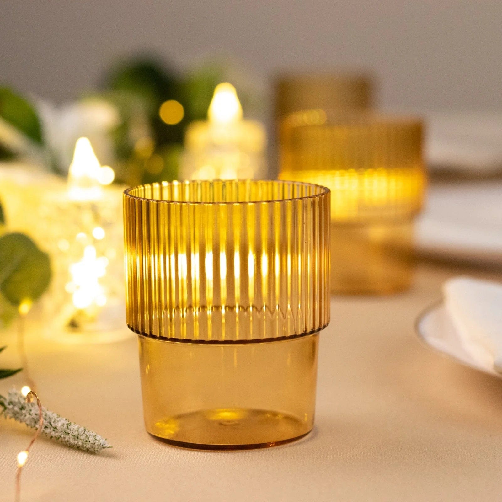 12 Stackable Ribbed Reusable Plastic Cups