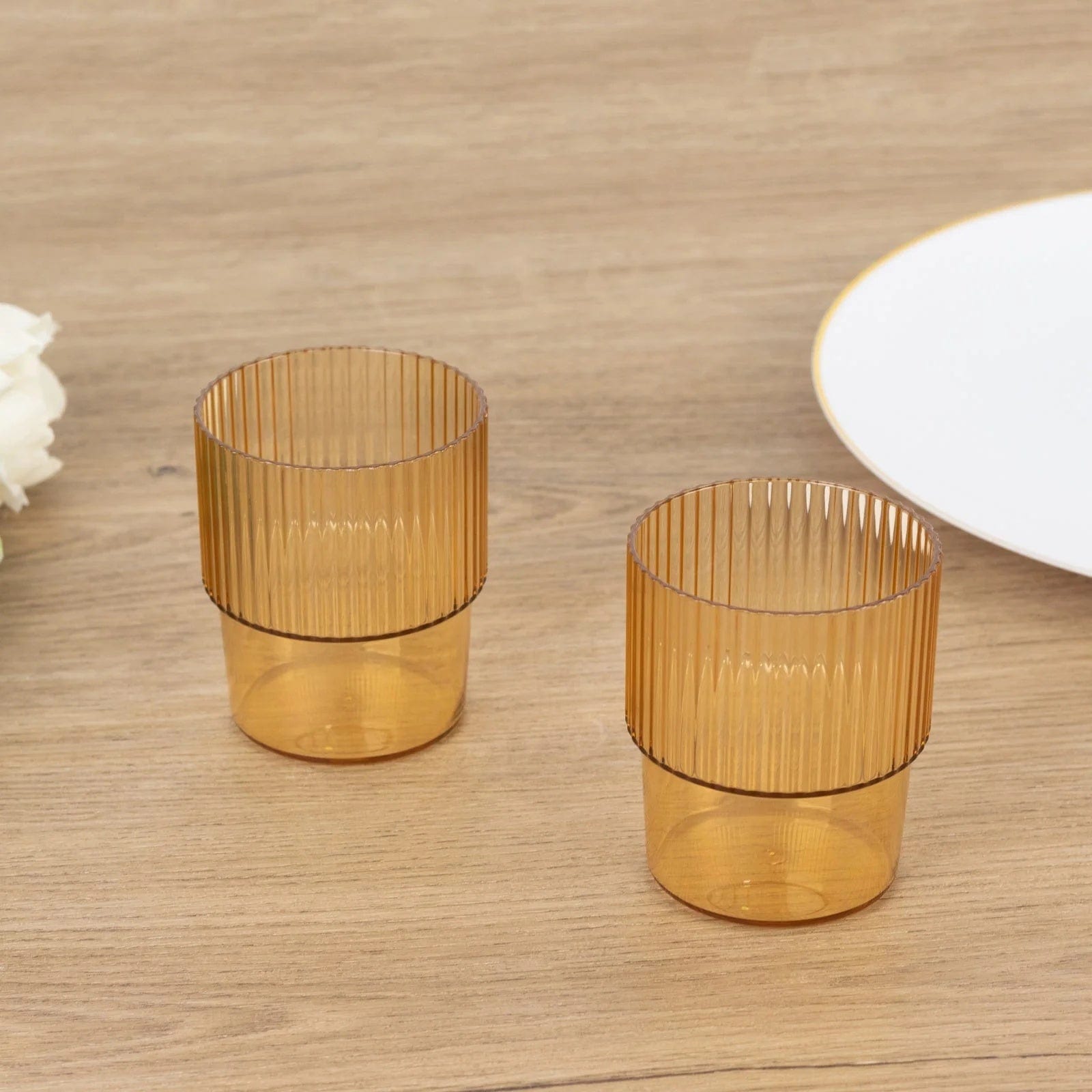 12 Stackable Ribbed Reusable Plastic Cups