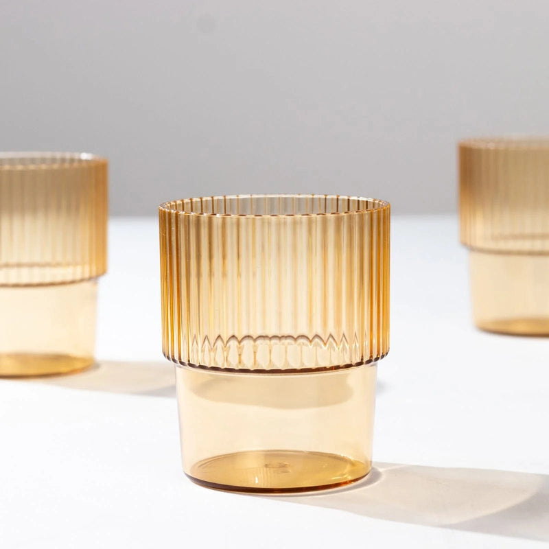 12 Stackable Ribbed Reusable Plastic Cups