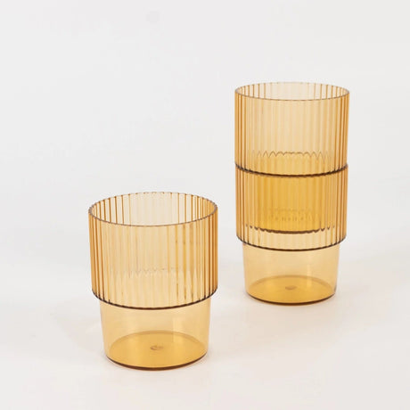 12 Stackable Ribbed Reusable Plastic Cups