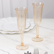 12 Stylish Glitter Plastic Champagne Flute Glasses - 6 oz - Disposable Tableware