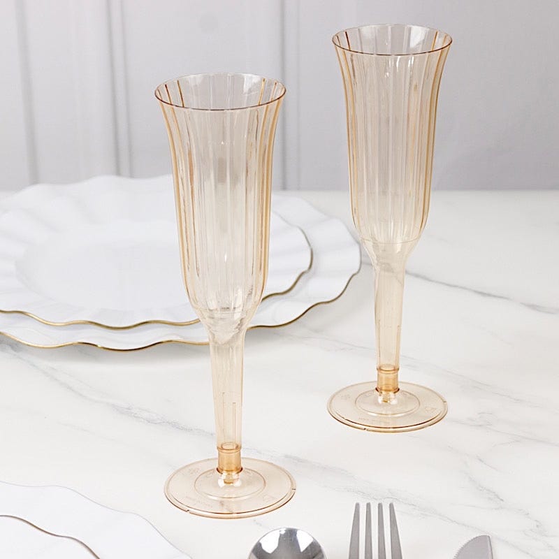 12 Stylish Glitter Plastic Champagne Flute Glasses - 6 oz - Disposable Tableware