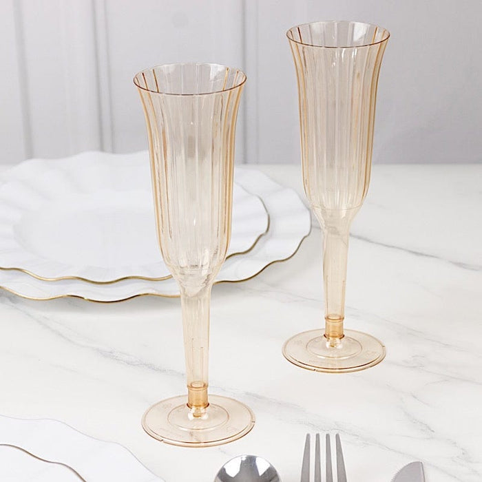 12 Stylish Glitter Plastic Champagne Flute Glasses - 6 oz - Disposable Tableware