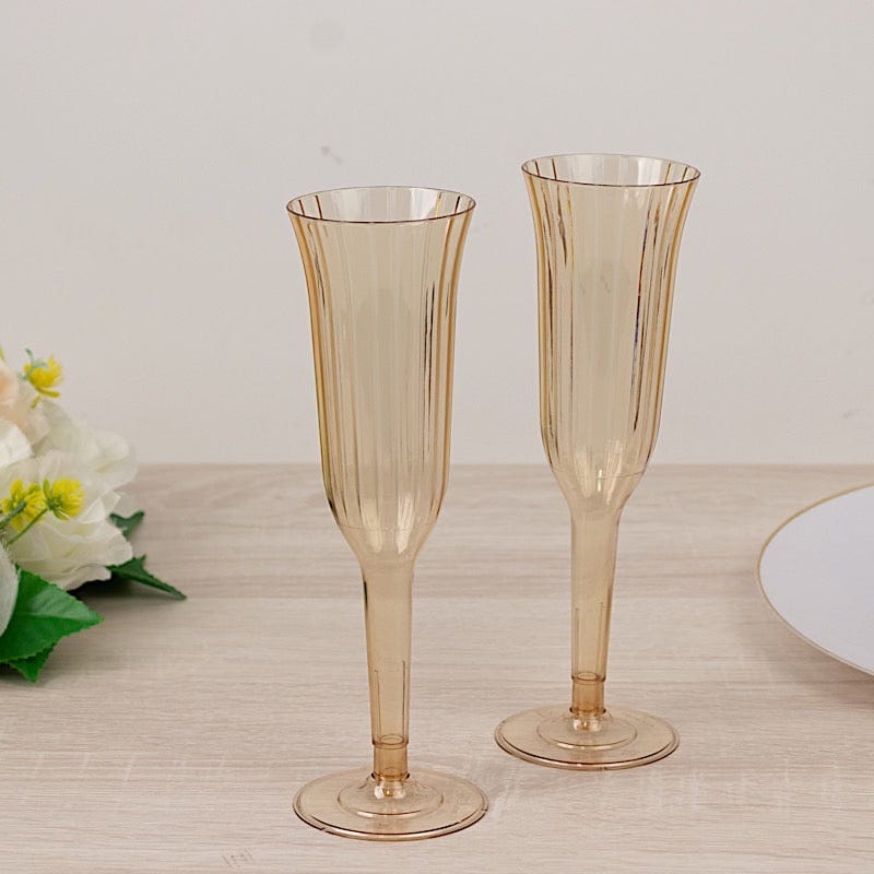 12 Stylish Glitter Plastic Champagne Flute Glasses - 6 oz - Disposable Tableware