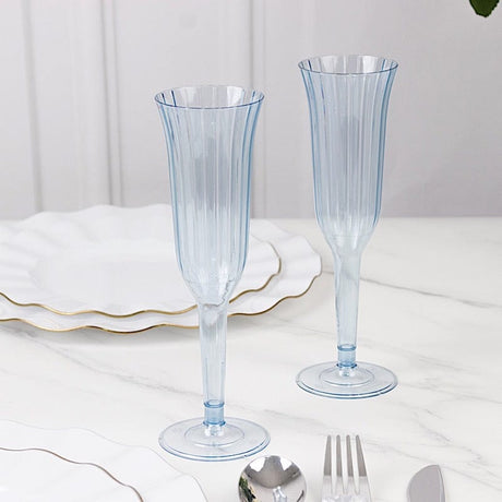 12 Stylish Glitter Plastic Champagne Flute Glasses - 6 oz - Disposable Tableware
