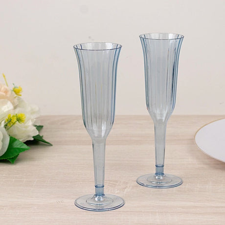12 Stylish Glitter Plastic Champagne Flute Glasses - 6 oz - Disposable Tableware