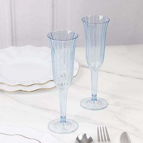 12 Stylish Glitter Plastic Champagne Flute Glasses - 6 oz - Disposable Tableware