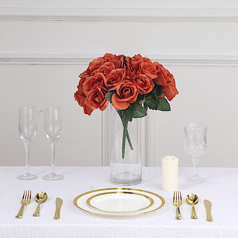 12" tall Velvet Roses Artificial Flowers Bouquet