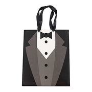 12 Tuxedo Paper Gift Tote Bags with Satin Handles - Black and White BAG_PAP03_7X9_BLK