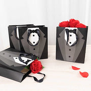 12 Tuxedo Paper Gift Tote Bags with Satin Handles - Black and White BAG_PAP03_7X9_BLK