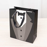 12 Tuxedo Paper Gift Tote Bags with Satin Handles - Black and White BAG_PAP03_7X9_BLK