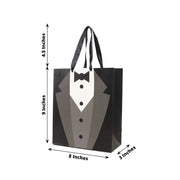 12 Tuxedo Paper Gift Tote Bags with Satin Handles - Black and White BAG_PAP03_7X9_BLK