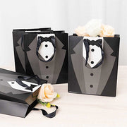 12 Tuxedo Paper Gift Tote Bags with Satin Handles - Black and White BAG_PAP03_7X9_BLK