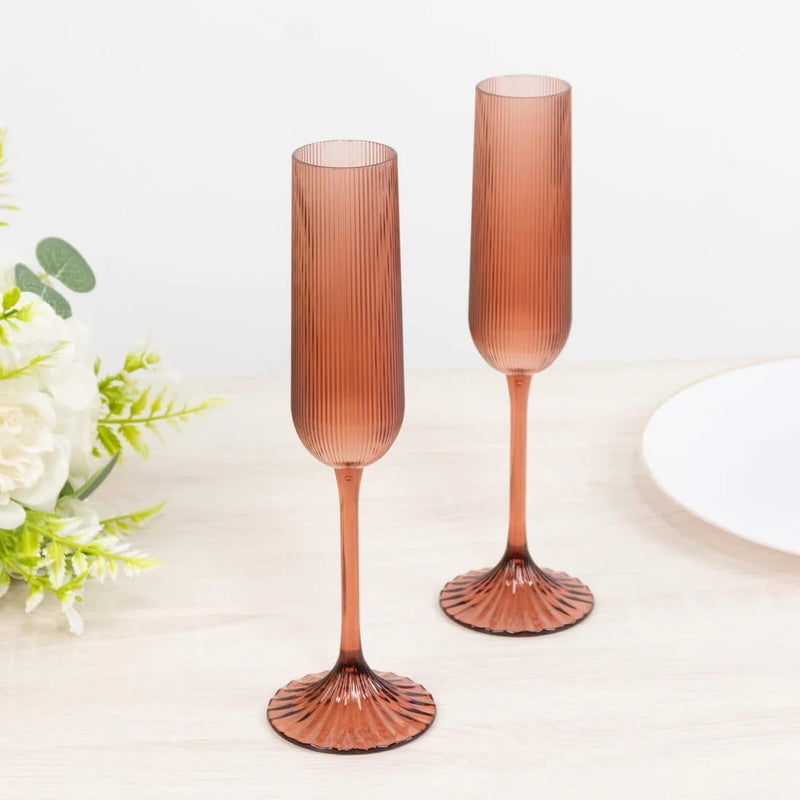 12 Vintage 4 oz Plastic Champagne Flutes Ribbed Disposable Glasses