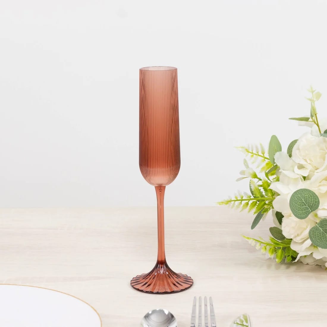 12 Vintage 4 oz Plastic Champagne Flutes Ribbed Disposable Glasses