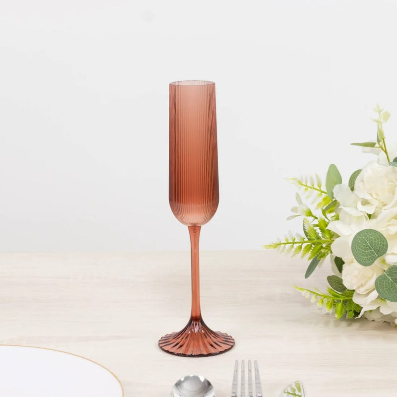 12 Vintage 4 oz Plastic Champagne Flutes Ribbed Disposable Glasses