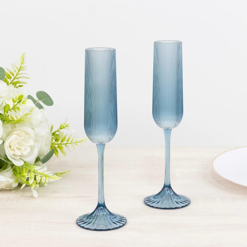 12 Vintage 4 oz Plastic Champagne Flutes Ribbed Disposable Glasses