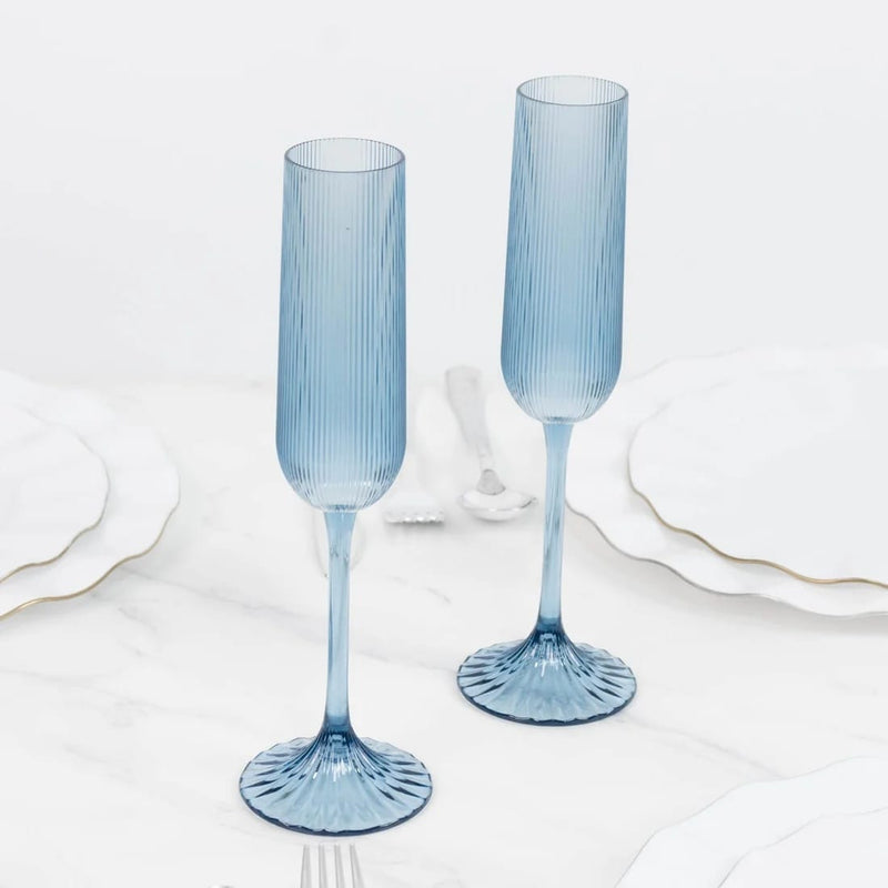 12 Vintage 4 oz Plastic Champagne Flutes Ribbed Disposable Glasses